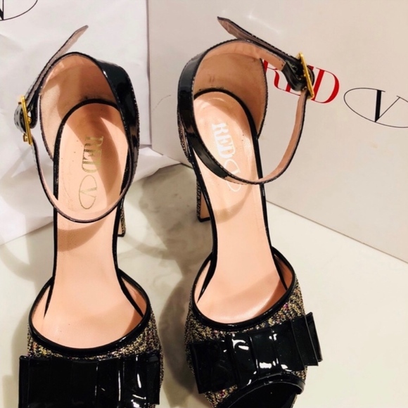 Valentino Red Glitter Peep Toe Pump Platform Heels - Picture 4 of 6